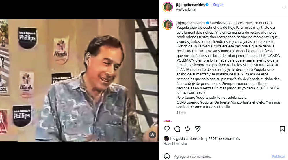 Jorge Benavides anunció la partida de 'Yuca'. Jorge Benavides anunció la partida de 'Yuca'.