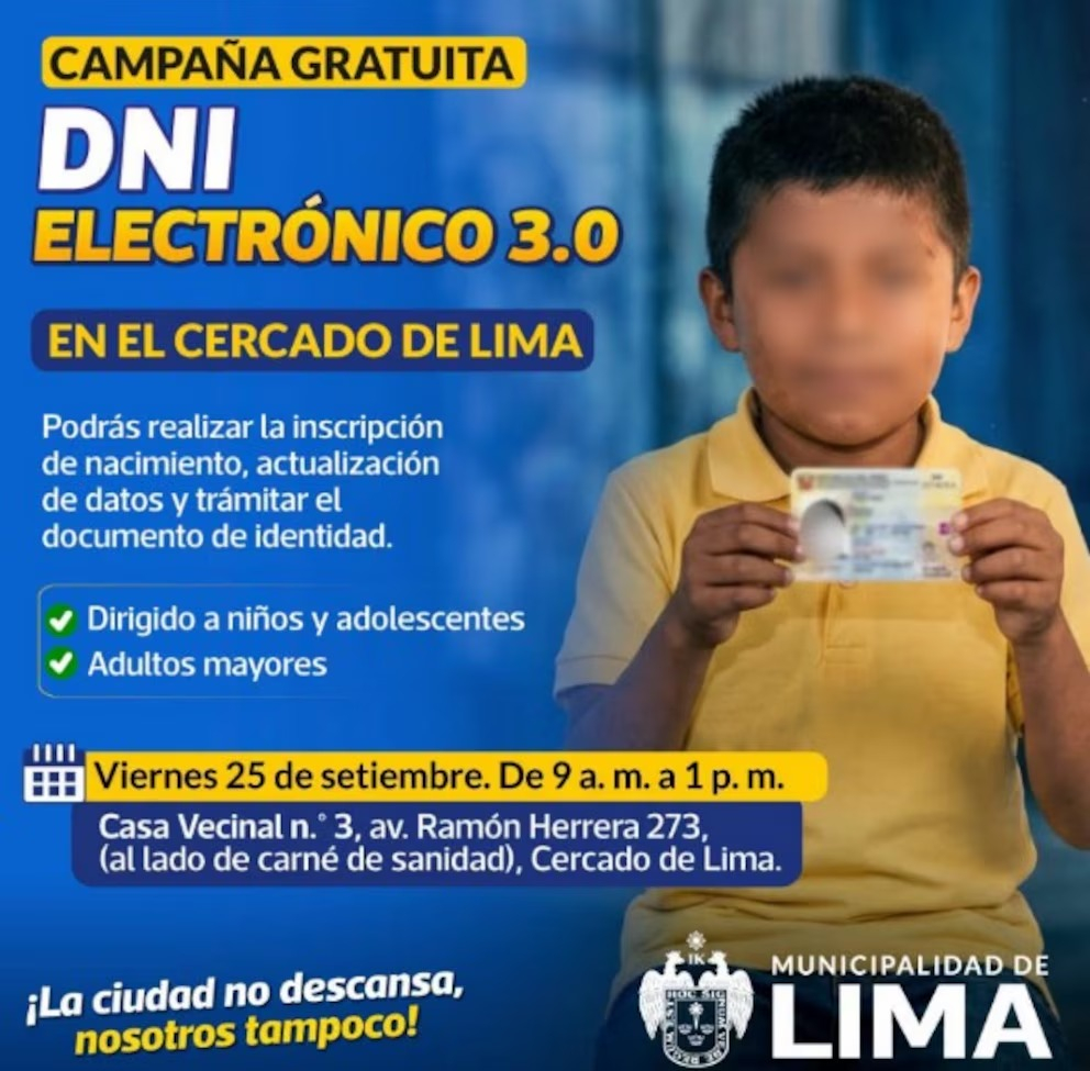 DNI GRATIS este 25 de septiembre en Lima. DNI GRATIS este 25 de septiembre en Lima.
