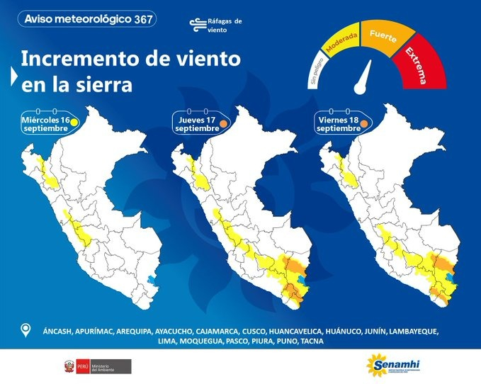Aviso Meteorológico N.° 367 del Senamhi.  