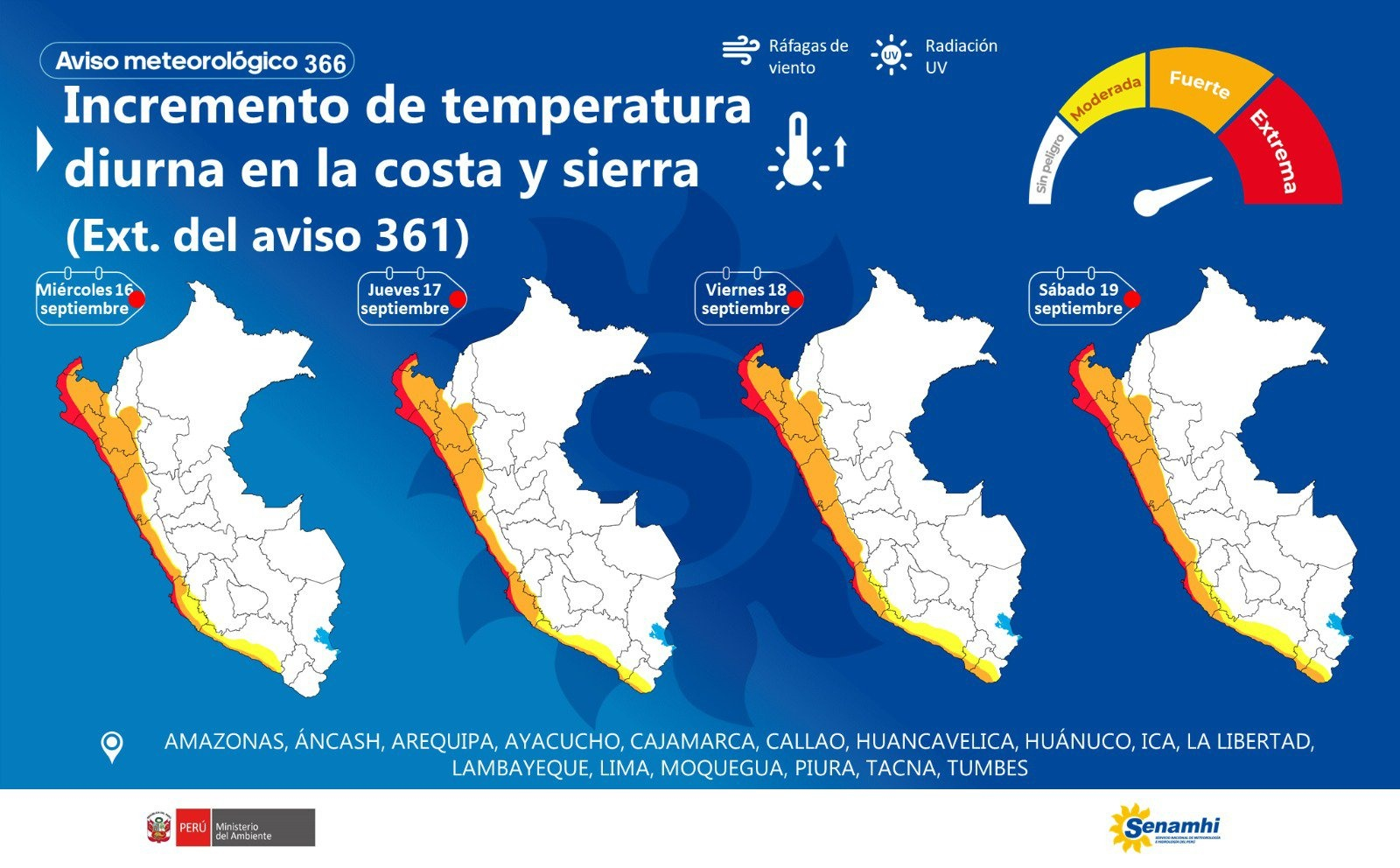 Aviso meteorológico N.° 366 del Senamhi.  
